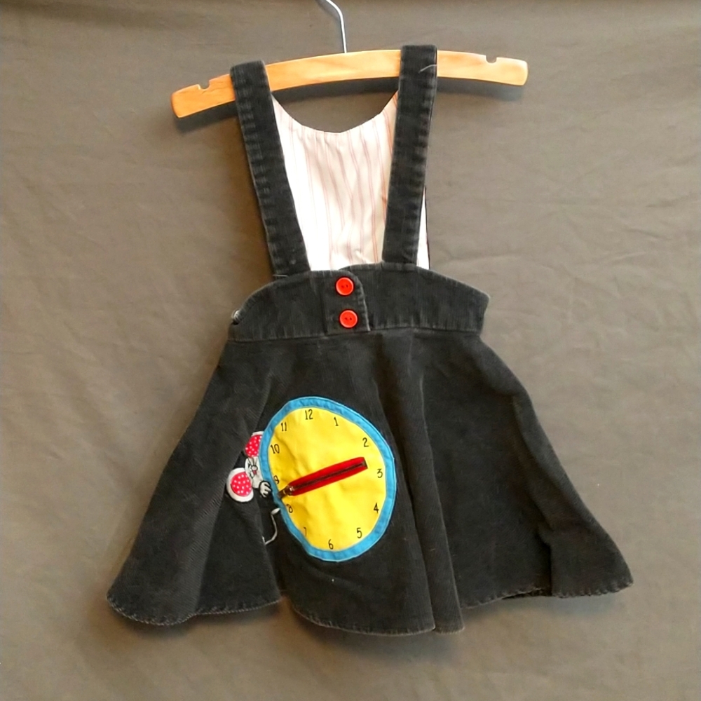 ALYSSA corduroy black jumper dress mouse clock button size 4T vintage